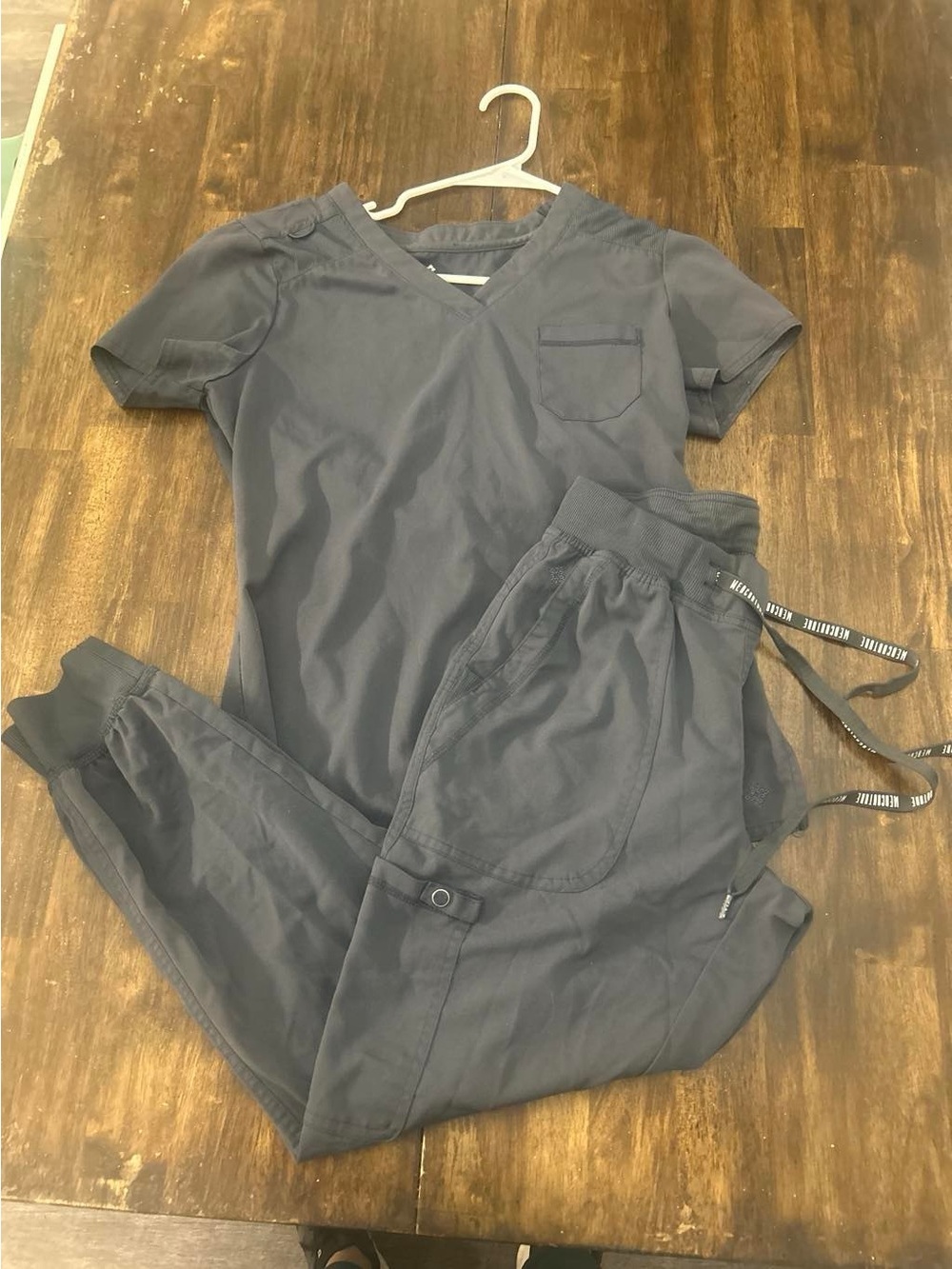 Med Couture Women's Charcoal Gray Drawstring Jogger Scrub Set